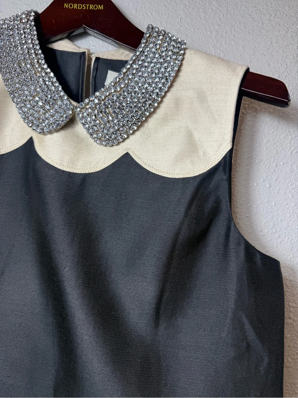 Kate Spade Françoise Rhinestone Peter Pan Collar Top Black Ivory Size 6